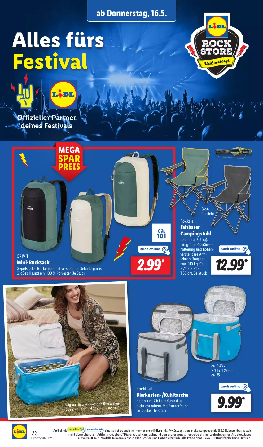 Aktueller Prospekt Lidl - Aktionsprospekt - von 13.05 bis 18.05.2024 - strona 32 - produkty: akku, angebot, bier, campingstuhl, crivit, decke, Deckel, dell, eis, elle, ente, getränk, getränke, getränkehalter, kühlakku, kühlakkus, kühltasche, Mode, ndk, reis, rucksack, sac, Schal, Schale, schultergurt, stuhl, Tasche, Ti, ZTE