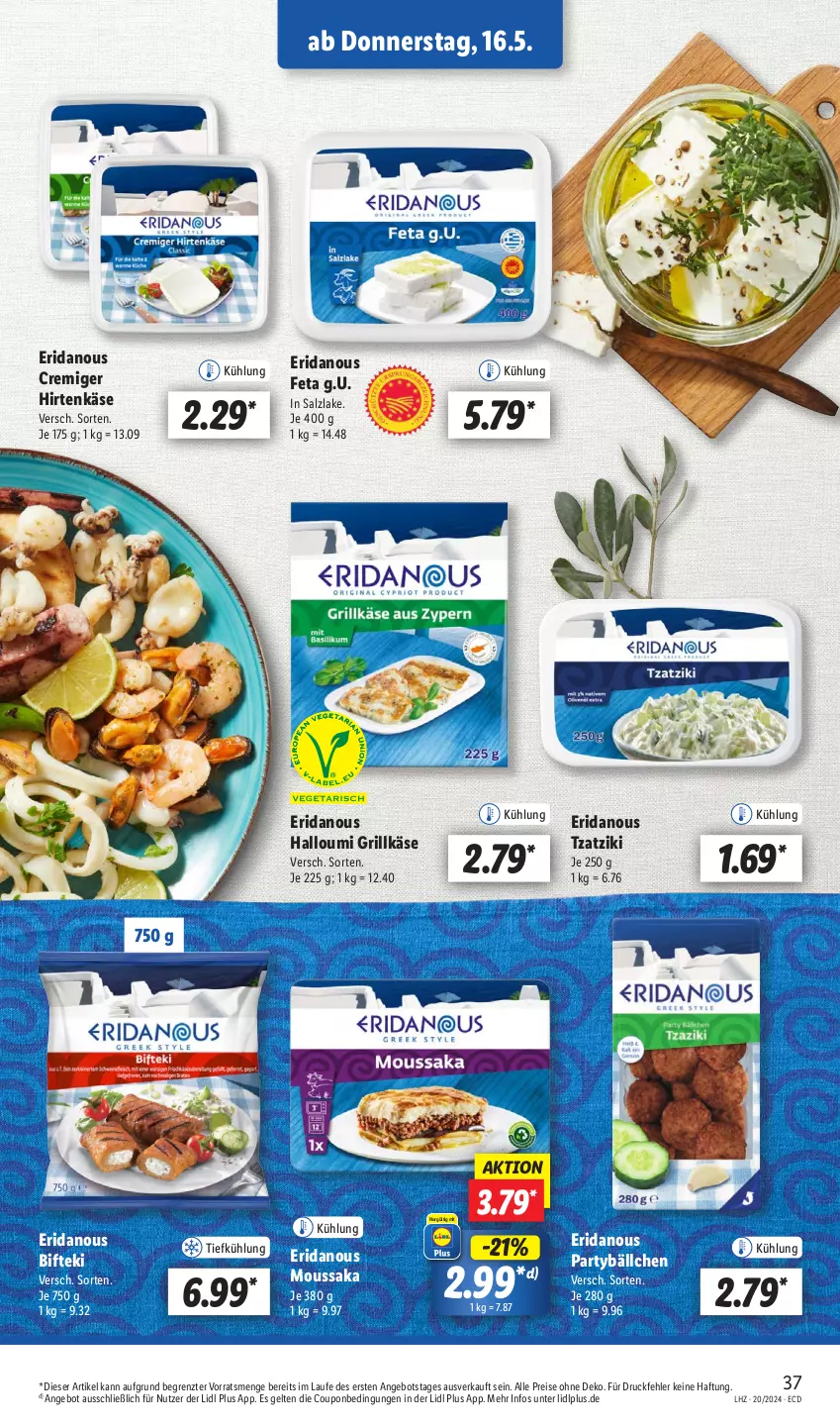 Aktueller Prospekt Lidl - Aktionsprospekt - von 13.05 bis 18.05.2024 - strona 43 - produkty: angebot, Bifteki, coupon, eis, feta, grill, Grillkäse, Halloumi, hirtenkäse, Käse, Moussaka, reis, salz, Ti, tzatziki, ZTE