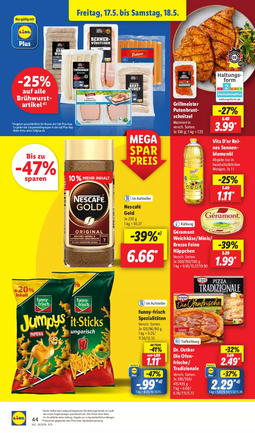 Aktueller Prospekt Lidl - Aktionsprospekt - von 13.05 bis 18.05.2024 - strona 54 - produkty: angebot, blume, blumen, blumenöl, bresso, Brühwurst, coupon, Dr. Oetker, drucker, eis, elle, Engel, géramont, grill, Käse, kerze, Meister, Nescafé, nescafé gold, Ofen, papier, preisvorteil, pute, putenbrust, reis, schnitzel, Spezi, teller, Ti, tradizionale, vita, weichkäse, wurst, ZTE