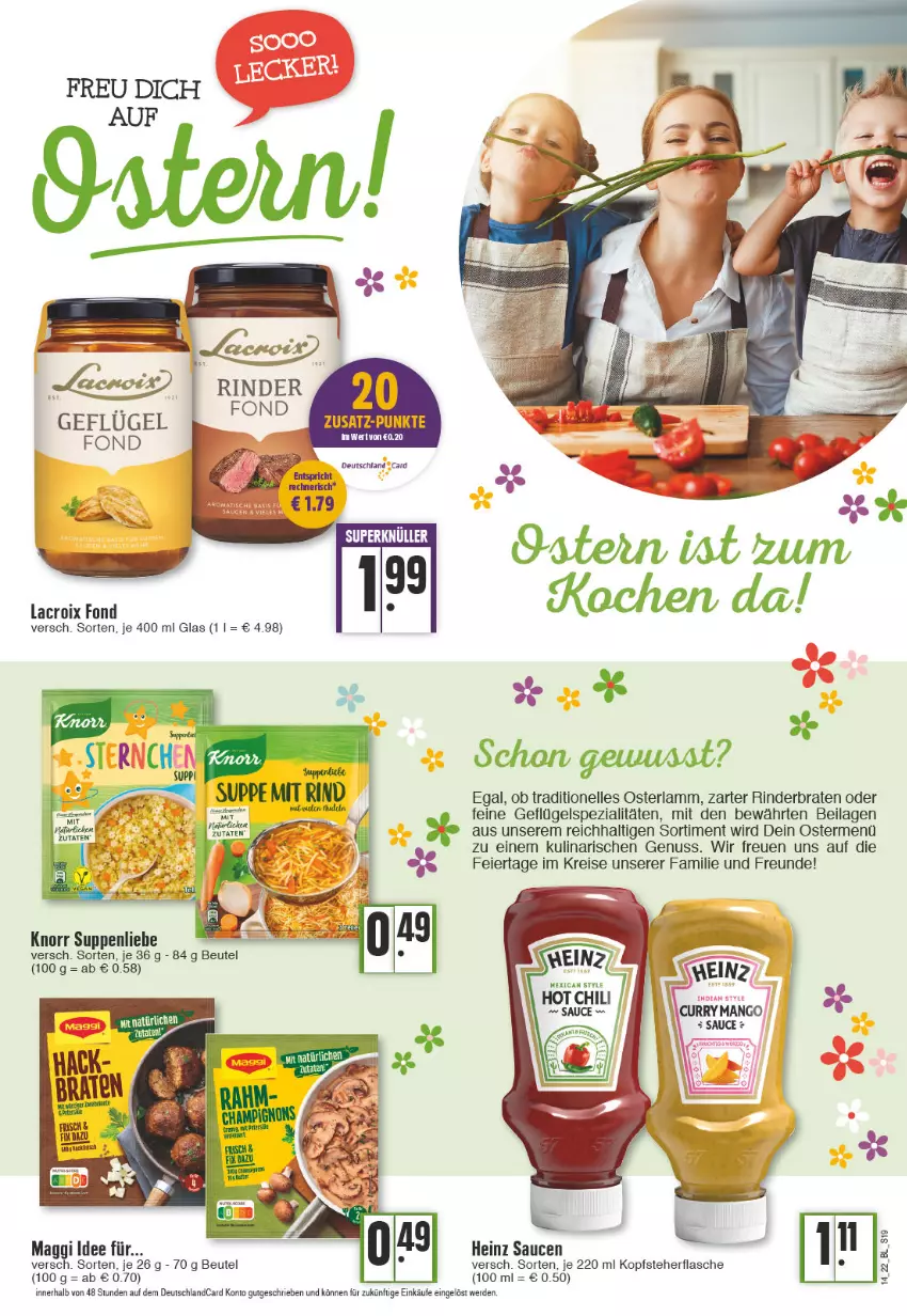 Aktueller Prospekt Edeka - Angebote der Woche - von 04.04 bis 09.04.2022 - strona 19 - produkty: beutel, braten, deutschland card, eier, eis, elle, erde, flasche, Geflügel, heinz, ilag, knorr, lamm, maggi, nuss, reis, rind, rinder, rinderbraten, sauce, saucen, Spezi, suppe, suppen, suppenliebe, Ti