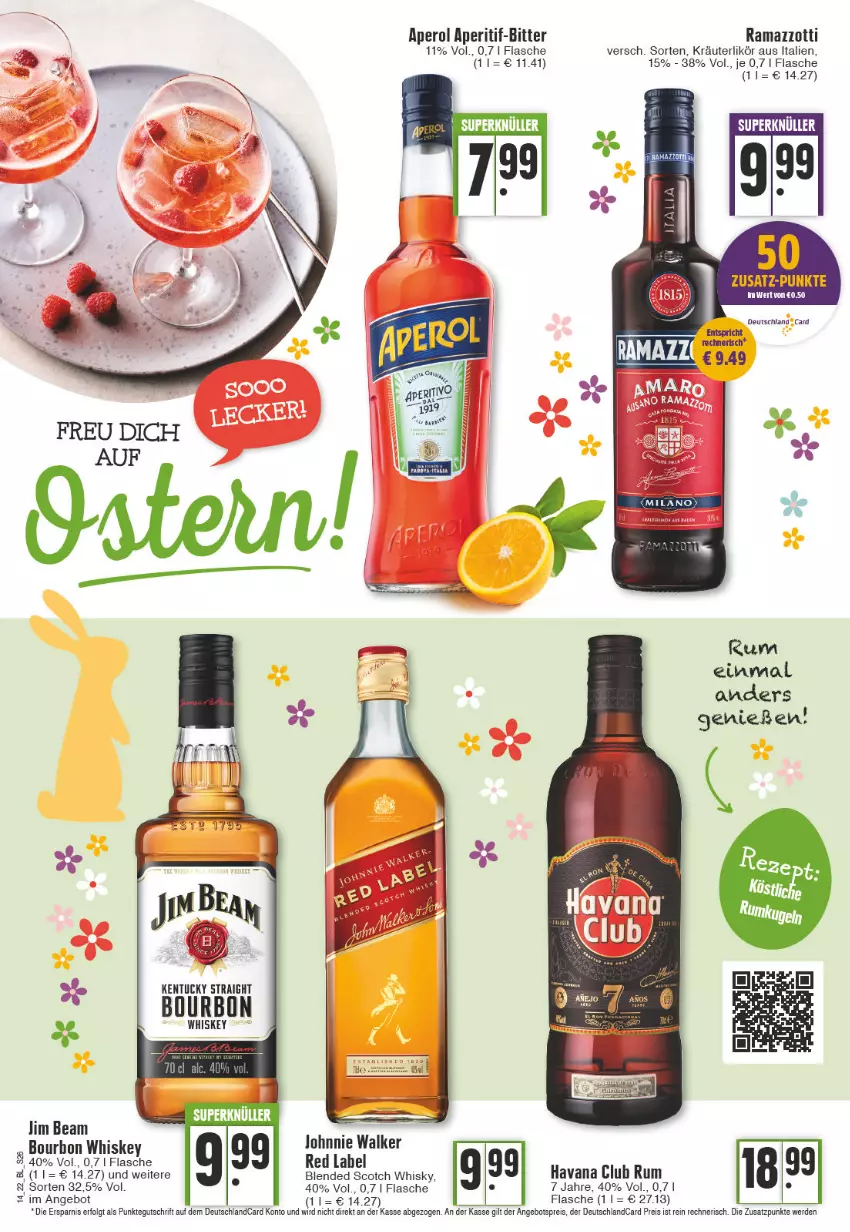 Aktueller Prospekt Edeka - Angebote der Woche - von 04.04 bis 09.04.2022 - strona 26 - produkty: angebot, angebotspreis, aperitif, aperol, blended scotch, blended scotch whisky, bourbon, bourbon whiskey, deutschlandcard, eis, erde, flasche, Havana Club, jim beam, johnnie walker, kentucky straight, kräuter, kräuterlikör, LG, likör, rama, reis, rum, scotch, scotch whisky, Ti, tuc, whiskey, whisky