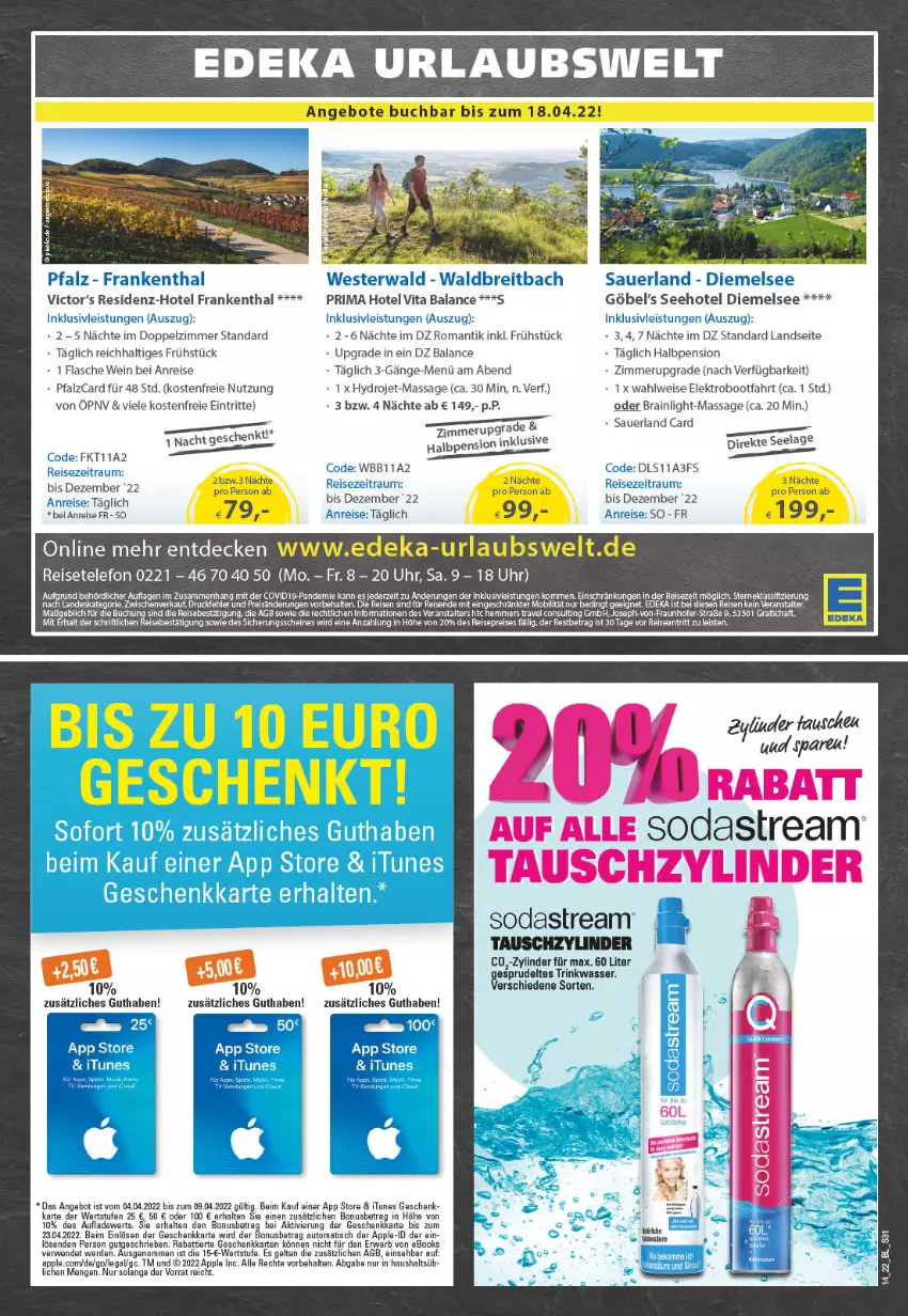 Aktueller Prospekt Edeka - Angebote der Woche - von 04.04 bis 09.04.2022 - strona 31 - produkty: angebot, angebote, Apple, auer, auto, Brei, buch, decke, deka, eis, Elektro, erde, flasche, inklusivleistungen, reis, rwe, Sprudel, telefon, Ti, tisch, uhr, usb, vita, wasser, wein, Weste