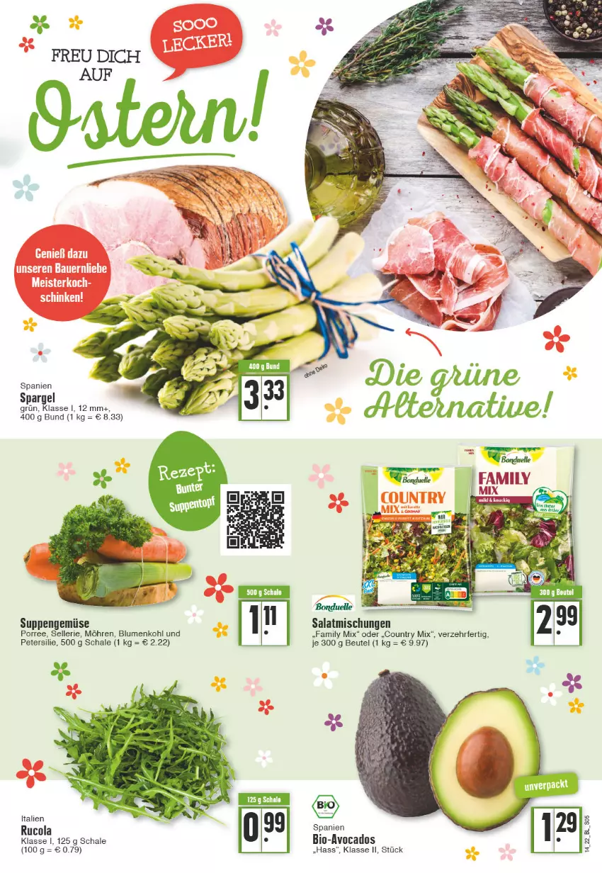 Aktueller Prospekt Edeka - Angebote der Woche - von 04.04 bis 09.04.2022 - strona 5 - produkty: avocado, avocados, beutel, bio, blume, blumen, blumenkohl, cola, elle, möhren, petersilie, rucola, salat, Schal, Schale, spargel, spargel grün, suppe, suppen, Ti