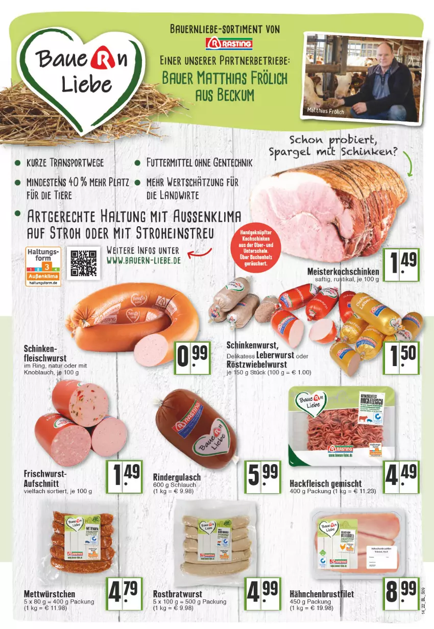 Aktueller Prospekt Edeka - Angebote der Woche - von 04.04 bis 09.04.2022 - strona 9 - produkty: asti, auer, aufschnitt, Bau, Bauer, bier, eis, ente, fleisch, fleischwurst, gulasch, hackfleisch, knoblauch, leberwurst, Mett, mit knoblauch, natur, rind, rinder, rindergulasch, ring, schinken, schinkenwurst, schlauch, spargel, Sport, Ti, Tiere, wurst, würstchen, zwiebel