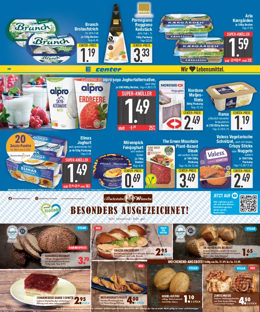 Aktueller Prospekt E Center - Angebote der Woche - von 18.09 bis 23.09.2023 - strona 10 - produkty: alpro, angebot, angebote, arla, aufstrich, Becher, beere, beeren, bio, blume, blumen, brot, brotaufstrich, eier, eis, elinas, elinas joghurt, ente, feinjoghurt, filet, filets, gouda, Hefe, joghur, joghurt, joghurt nach, johannisbeere, Johannisbeeren, Kærgården, leine, matjes, Matjesfilet, matjesfilets, mit gouda, mövenpick, Nordsee, nuggets, nuss, obazda, parmigiano, parmigiano reggiano, Plunder, quark, rama, reggiano, reis, saft, sahne, salz, schnittlauch, schnitzel, Semmel, sesam, Skyr, sonnenblume, sonnenblumen, Sonnenblumenbrot, Sonnenblumenkerne, sonnenblumenkernen, soya, steak, stube, super-knüller, Ti, Vegeta, Weizensemmel, ZTE, zucker