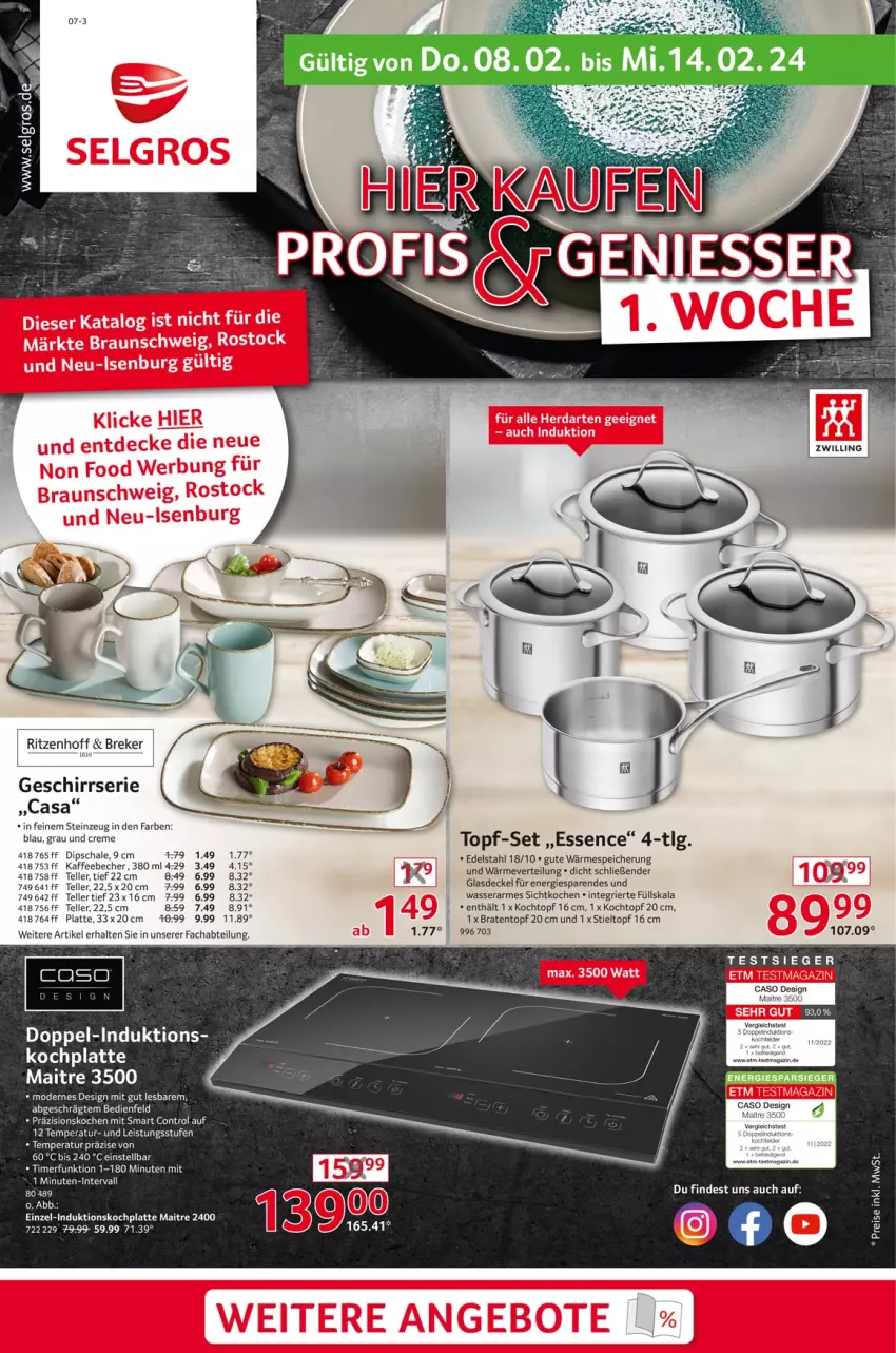 Aktueller Prospekt Selgros - Non Food - von 08.02 bis 14.02.2024 - strona 1 - produkty: Abtei, Becher, braten, Bratentopf, creme, decke, Deckel, dip, Dipschale, edelstahl, elle, geschirr, Geschirrserie, Glasdeckel, HP, kaffee, kaffeebecher, Kochtopf, latte, LG, magazin, Mode, Schal, Schale, tee, teller, tender, Ti, timer, topf, topf-set, wasser