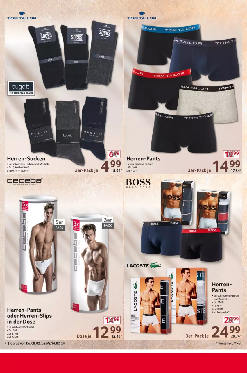 Aktueller Prospekt Selgros - Non Food - von 08.02 bis 14.02.2024 - strona 4 - produkty: boss, dell, eis, elle, herren-pants, herren-socken, hugo, hugo boss, Lacoste, Mode, Pants, reis, slip, slips, socken, Ti, tom tailor