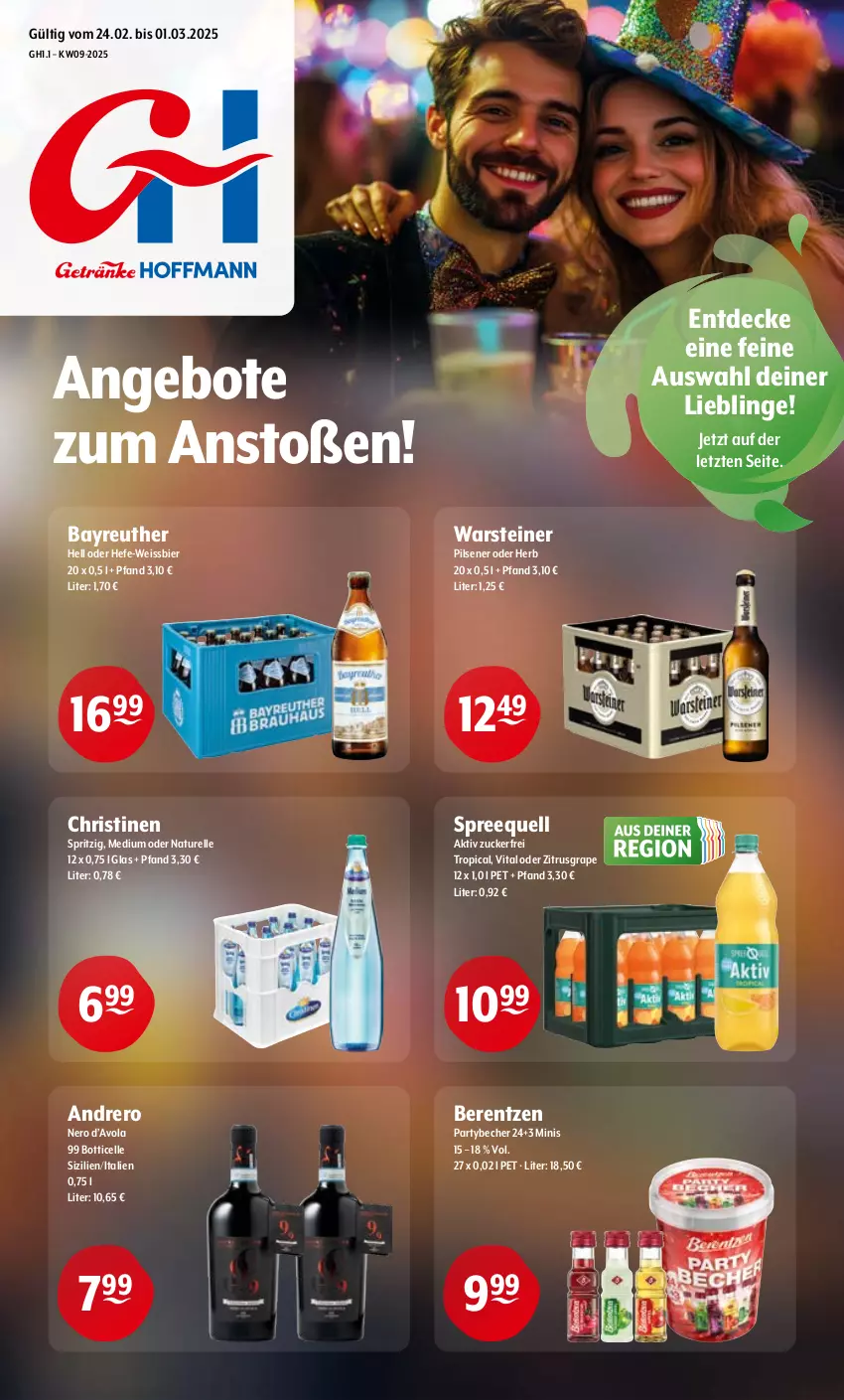 Aktueller Prospekt Getraenke Hoffmann - Prospekte - von 24.02 bis 01.03.2025 - strona 1 - produkty: angebot, angebote, Becher, berentzen, bier, decke, eis, elle, Hefe, natur, nero, pils, pilsener, rel, Spreequell, steiner, Ti, vita, warsteiner, weissbier, ZTE, zucker