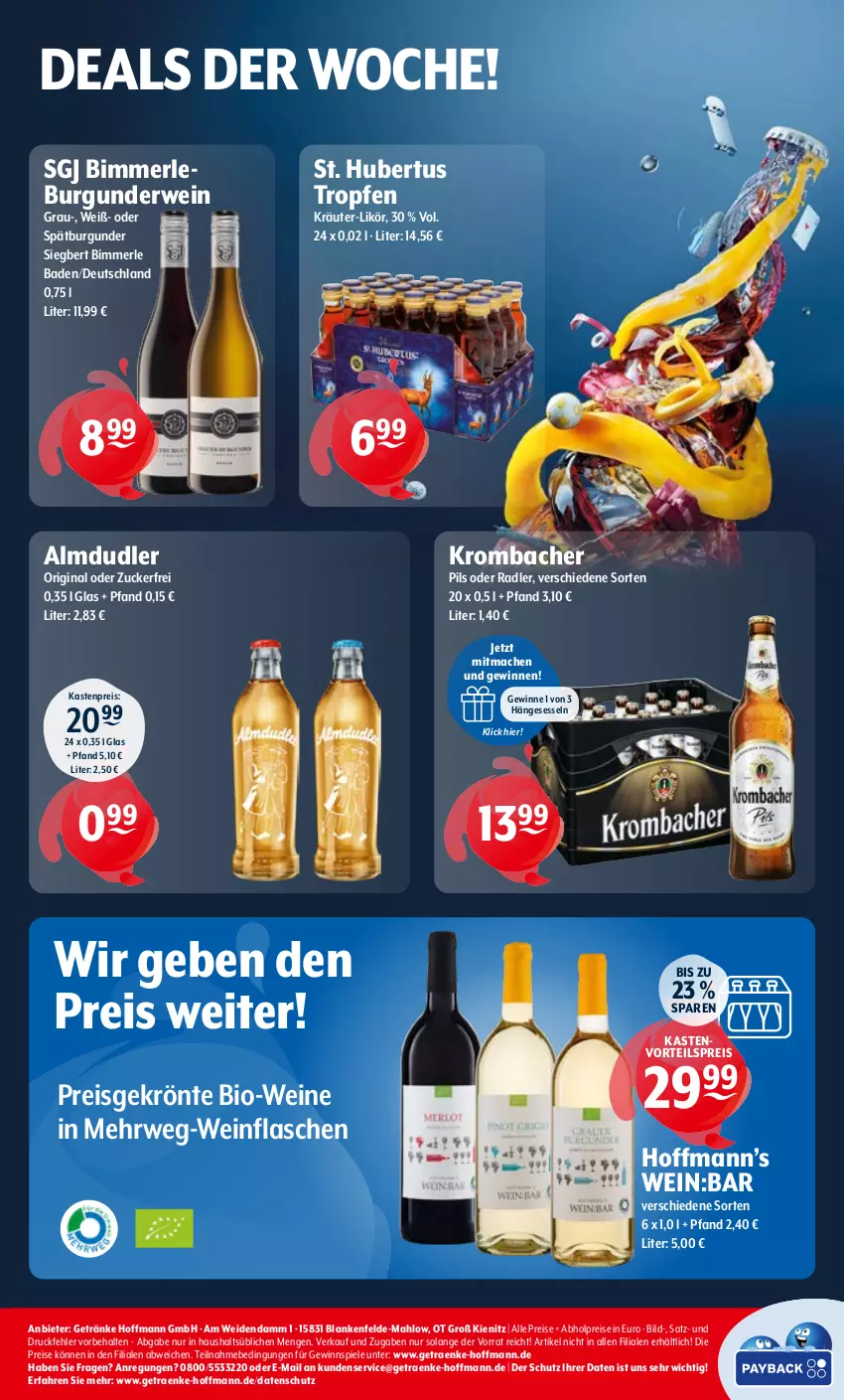 Aktueller Prospekt Getraenke Hoffmann - Prospekte - von 24.02 bis 01.03.2025 - strona 8 - produkty: abholpreise, almdudler, Bad, bio, Bio-Wein, burgunder, eis, flasche, getränk, getränke, gewinnspiel, gin, hängesessel, kräuter, krombache, krombacher, krombacher pils, likör, mac, merl, oder radler, pils, radler, reis, rwe, sessel, spätburgunder, Spiele, Ti, vorteilspreis, wein, weine, zucker