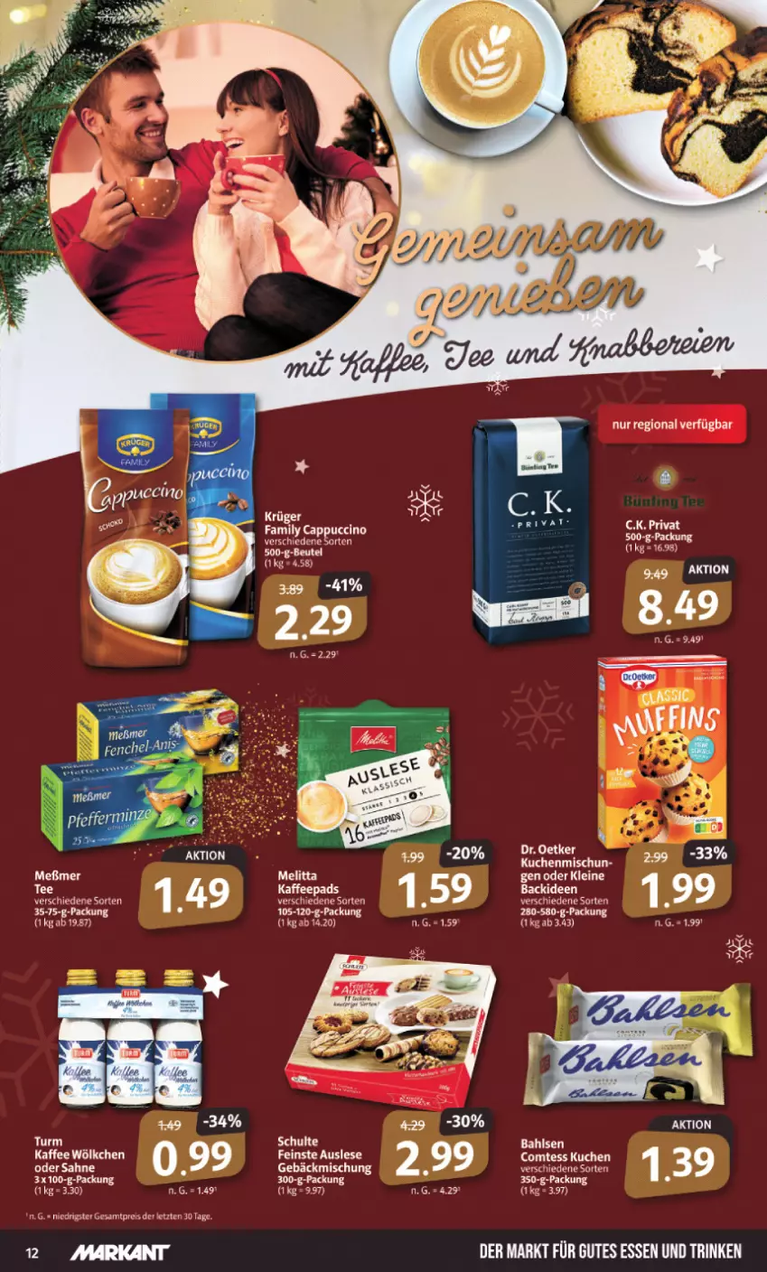 Aktueller Prospekt Markant - Prospekte - von 19.12 bis 24.12.2022 - strona 12 - produkty: beutel, Cap, cappuccino, cin, gebäckmischung, gutes essen, kaffee, kaffeepads, kuchen, melitta, Meßmer, tee