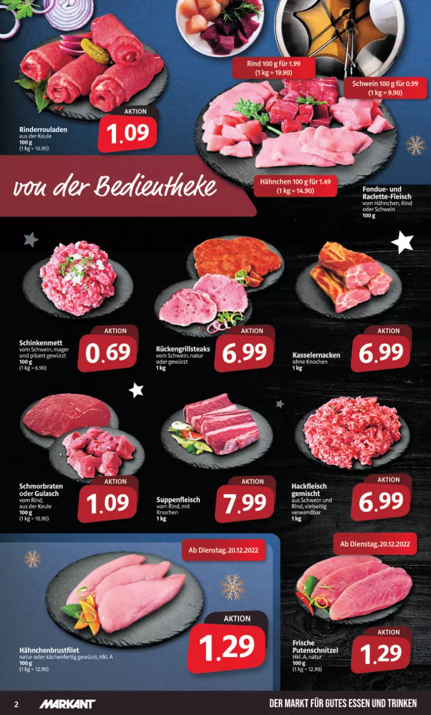 Aktueller Prospekt Markant - Prospekte - von 19.12 bis 24.12.2022 - strona 2 - produkty: eis, fleisch, natur, rind, rwe, schwein, suppe, suppen, suppenfleisch, tee, Ti, wein