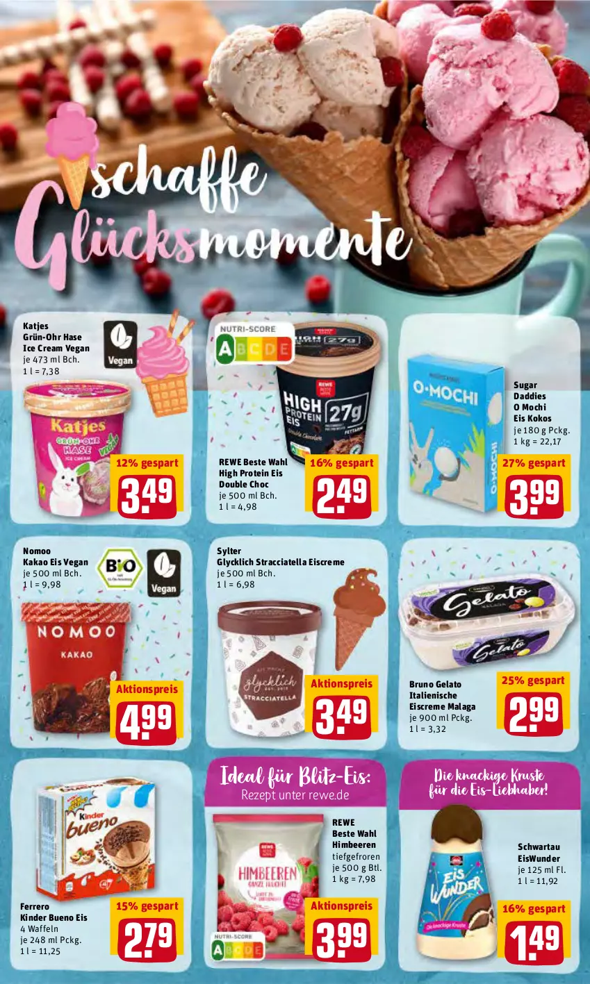 Aktueller Prospekt Rewe - REWE Ihr Kaufpark - von 09.05 bis 14.05.2022 - strona 11 - produkty: ACC, aktionspreis, beere, beeren, bruno gelato, creme, eis, eiscreme, ferrero, himbeer, himbeere, himbeeren, kakao, katjes, Kinder, kinder bueno, kokos, Mochi, reis, rewe beste wahl, rezept, Schwartau, Sylter, Ti, waffeln