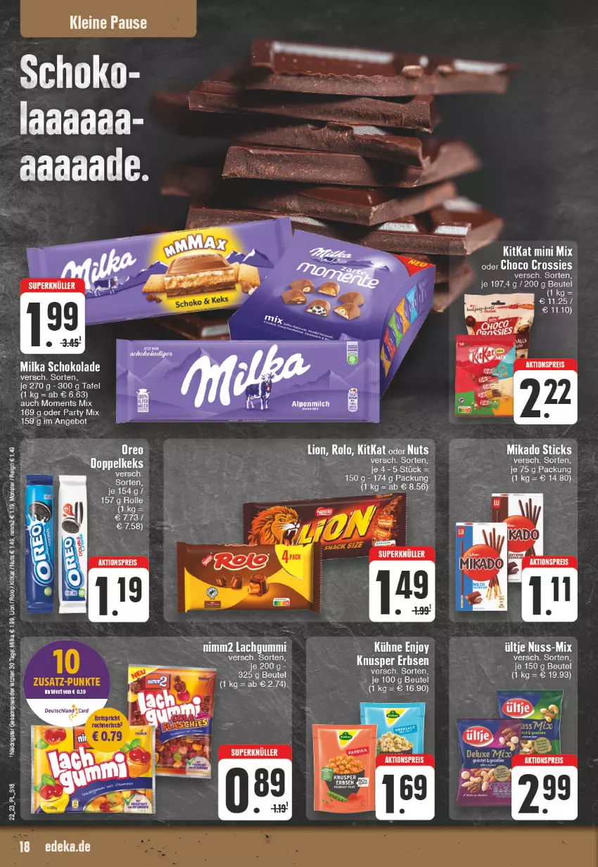 Aktueller Prospekt E Center - Angebote der Woche - von 29.05 bis 03.06.2023 - strona 18 - produkty: angebot, beutel, choco crossies, crossies, deka, eis, erbsen, HP, keks, kitkat, Kühne, lachgummi, leine, lion, mikado, milka, milka schokolade, nimm2, reis, schoko, schokolade, Ti, ZTE