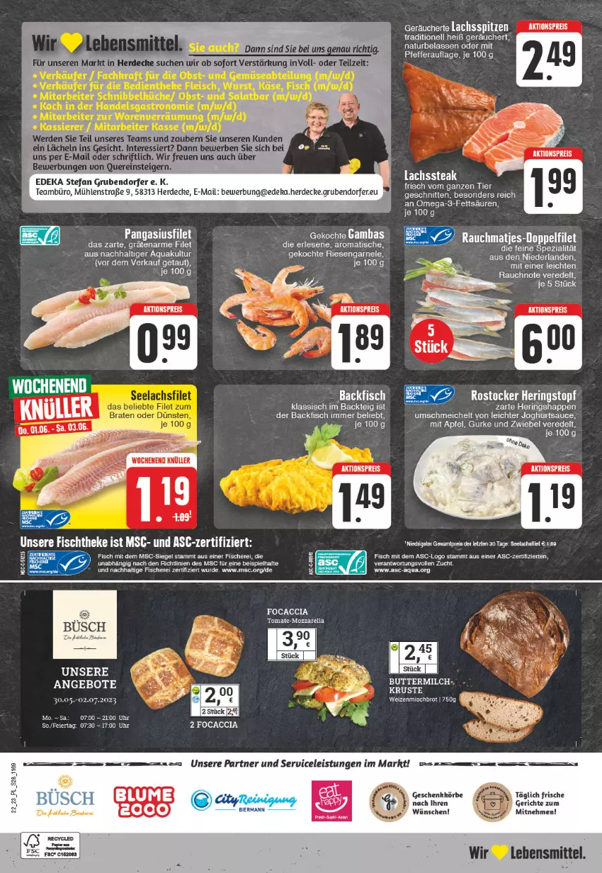 Aktueller Prospekt E Center - Angebote der Woche - von 29.05 bis 03.06.2023 - strona 28 - produkty: ACC, aktionspreis, angebot, angebote, apfel, aqua, backfisch, blume, braten, decke, deka, eier, eis, erde, filet, fisch, fische, Fischer, Focaccia, gurke, hering, Herings, Heringshappen, joghur, joghurt, lachs, lebensmittel, matjes, omega, Omega-3, Pangasius, pfeffer, Rauch, reis, ring, Rostocker, sauce, Schere, schnitten, Spezi, Ti, tisch, topf, uhr, zwiebel