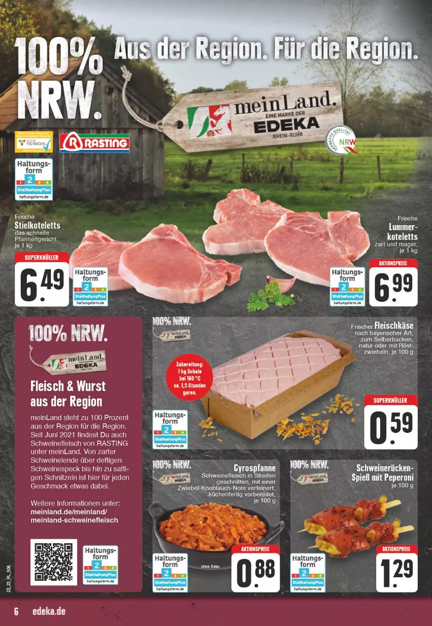 Aktueller Prospekt E Center - Angebote der Woche - von 29.05 bis 03.06.2023 - strona 6 - produkty: aktionspreis, asti, eis, elle, fleisch, fleischkäse, gyros, Käse, kotelett, küche, Küchen, mac, natur, peperoni, Peroni, pfanne, pfannen, reis, saft, schnitzel, schwein, schweine, schweinefleisch, Speck, Ti, wein, weine, zwiebel, zwiebeln