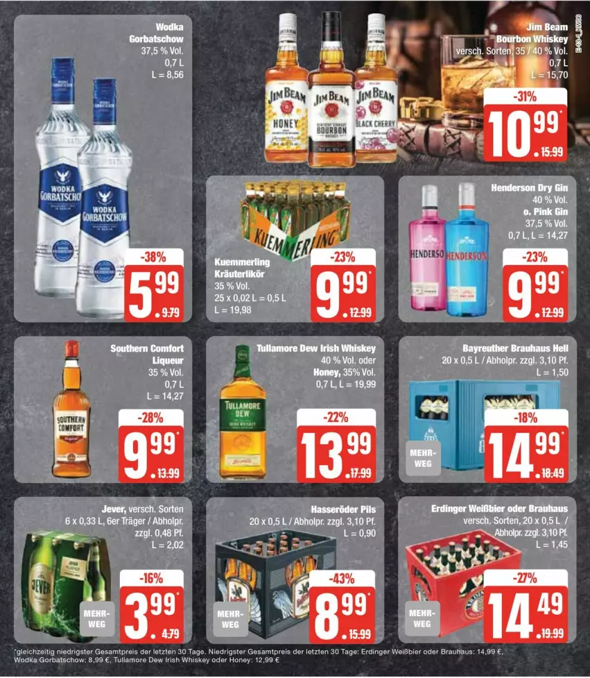 Aktueller Prospekt Edeka - Prospekte - von 05.02 bis 10.02.2024 - strona 17 - produkty: bier, dry gin, eis, enders, erdinger, gin, Gorbatschow, hasseröder, irish whiskey, kuemmerling, merl, pils, reis, Ti, tullamore, tullamore dew, whiskey, wodka, ZTE