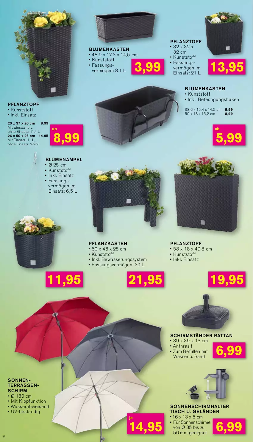 Aktueller Prospekt Kodi - Prospekte - von 27.05 bis 02.06.2024 - strona 2 - produkty: blume, blumen, Blumenampel, eis, ente, Pflanzkasten, Pflanztopf, schirme, schirmständer, shake, sonnenschirm, Sonnenschirmhalter, Ti, tisch, topf, wasser