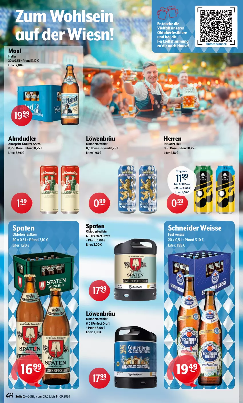 Aktueller Prospekt Getraenke Hoffmann - Prospekte - von 09.09 bis 14.09.2024 - strona 2 - produkty: almdudler, bier, Biere, decke, ecco, eis, elle, kräuter, pils, reis, Spaten, Ti, Zelt