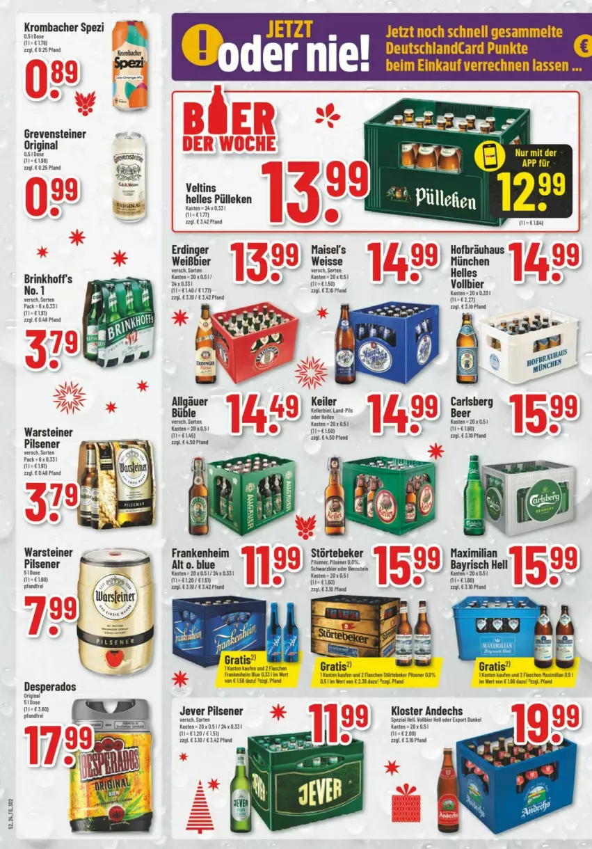 Aktueller Prospekt Trinkgut - Prospekte - von 22.12 bis 28.12.2024 - strona 2 - produkty: aeg, bier, desperados, eis, elle, erdinger, gin, grevensteiner, jever, jever pilsener, Kloster Andechs, krombache, krombacher, LG, mais, pils, pilsener, Spezi, steiner, Ti, veltins, warsteiner