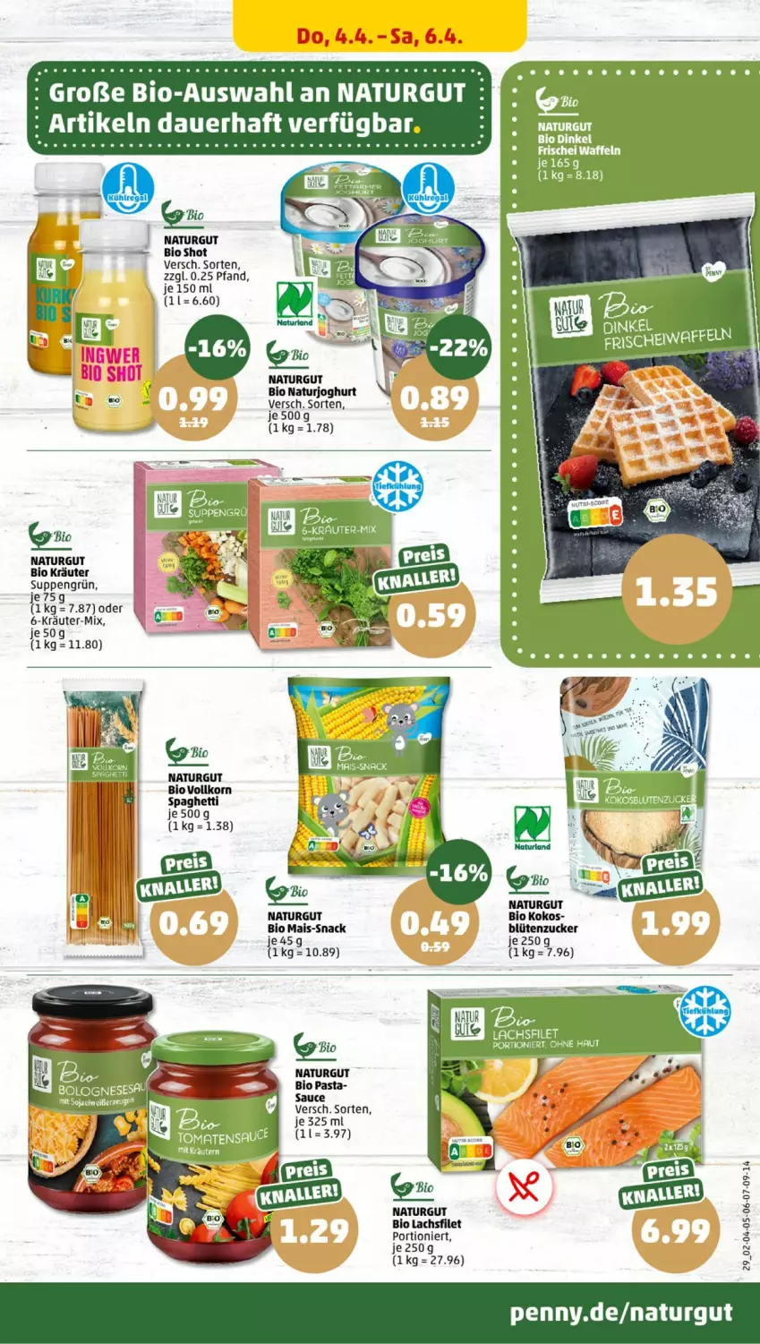 Aktueller Prospekt Penny - Prospekte - von 01.04 bis 06.04.2024 - strona 27 - produkty: auer, bio, Blüte, filet, joghur, joghurt, kokos, korn, kräuter, lachs, lachsfilet, mais, natur, naturjoghurt, snack, spaghetti, suppe, suppen, tee, Ti, waffeln, zucker