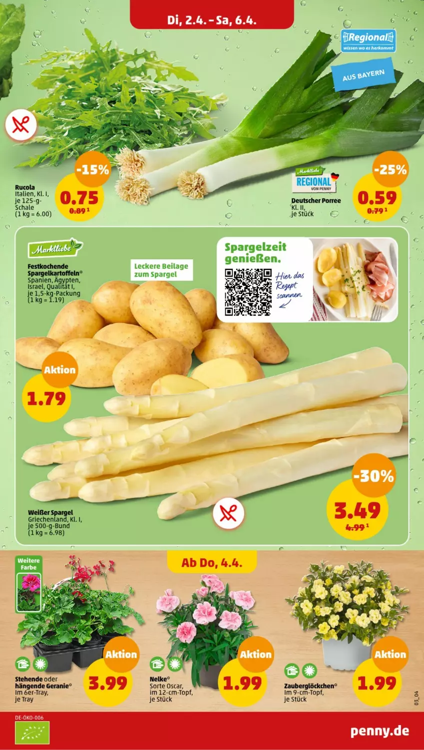 Aktueller Prospekt Penny - Prospekte - von 01.04 bis 06.04.2024 - strona 3 - produkty: geranie, ilag, im 9-cm-topf, kartoffel, kartoffeln, Schal, Schale, spargel, topf, zauberglöckchen