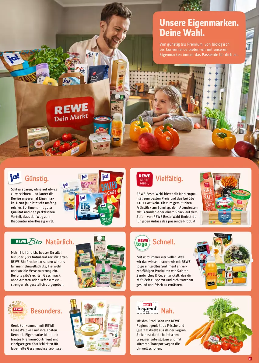 Aktueller Prospekt Rewe - Prospekte - von 27.12.2021 bis 02.01.2022 - strona 21 - produkty: bio, Brei, discount, eis, Hefe, mac, natur, naturland, reis, rewe beste wahl, rewe bio, rewe feine welt, salat, salate, sandwich, snack, Sofa, Sport, Ti, tisch, WICK