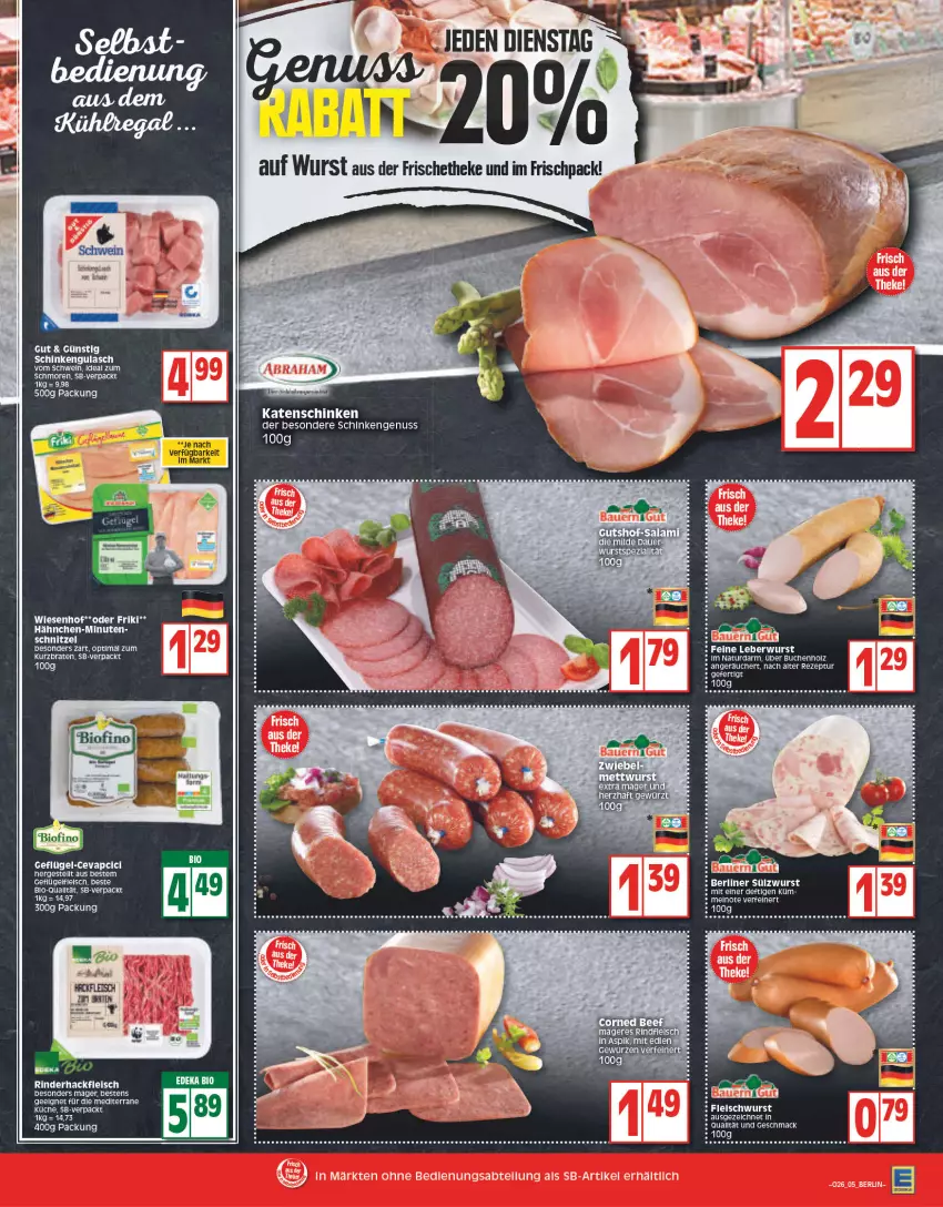 Aktueller Prospekt Edeka - Angebote der Woche - von 27.06 bis 02.07.2022 - strona 5 - produkty: berliner, buch, eis, fleisch, fleischwurst, gulasch, hackfleisch, HP, katenschinken, küche, LG, mac, natur, nuss, rind, rinder, rinderhackfleisch, schinken, schnitzel, schwein, Ti, Tiere, wein, wiesenhof, wurst