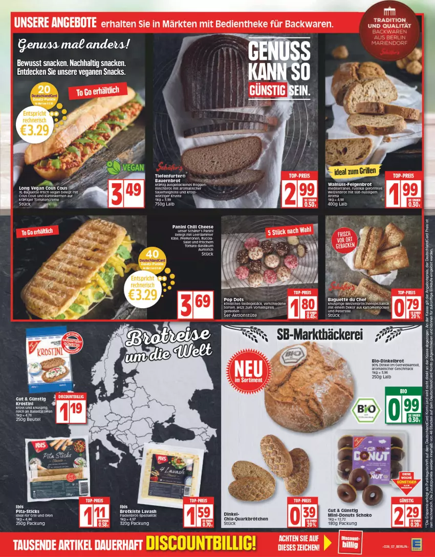 Aktueller Prospekt Edeka - Angebote der Woche - von 27.06 bis 02.07.2022 - strona 7 - produkty: angebot, angebote, angebotspreis, auer, aufstrich, backwaren, baguette, ball, Bau, Bauer, beutel, bio, brot, brötchen, chia, chili, Cous Cous, creme, decke, deutschlandcard, Dinkelbrot, discount, Donut, donuts, eis, erde, Feigen, Fladenbrot, geback, grill, ideal für grill, kartoffel, Kürbis, kürbiskerne, LG, mac, nuss, Ofen, quark, reis, rel, salat, schoko, snack, snacks, Spezi, tee, Ti, tisch, tomate, tomaten, top-preis, Tüte, walnuss