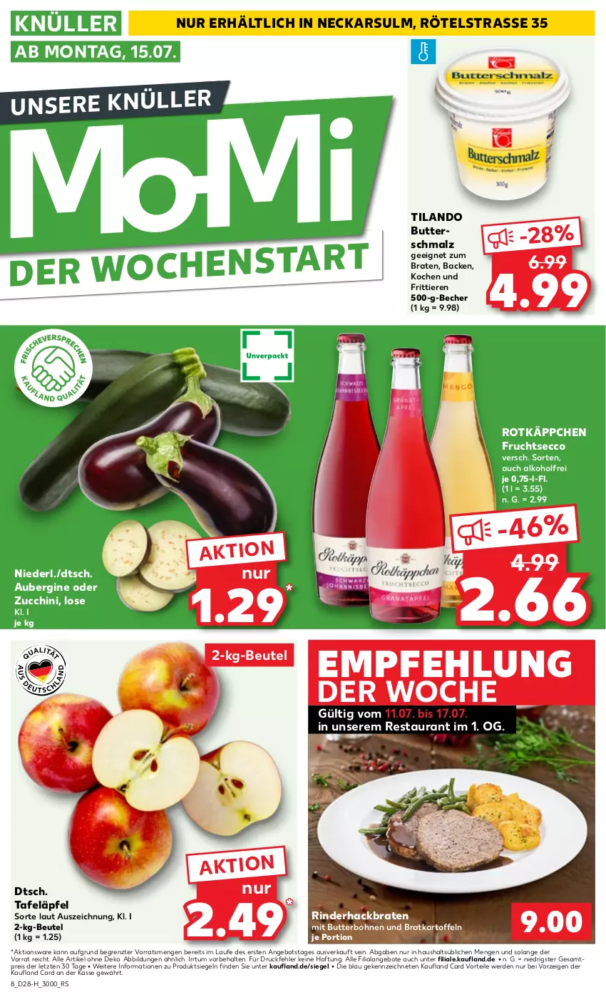 Aktueller Prospekt Kaufland - Extra-Angebote - von 11.07 bis 17.07.2024 - strona 8 - produkty: alkohol, angebot, angebote, aubergine, Becher, beutel, bohne, bohnen, braten, butter, Butterschmalz, ecco, eis, erde, frucht, fruchtsecco, gin, kartoffel, kartoffeln, malz, reis, rind, rinder, rotkäppchen, Schmalz, tafeläpfel, Ti, Tiere, ZTE, zucchini