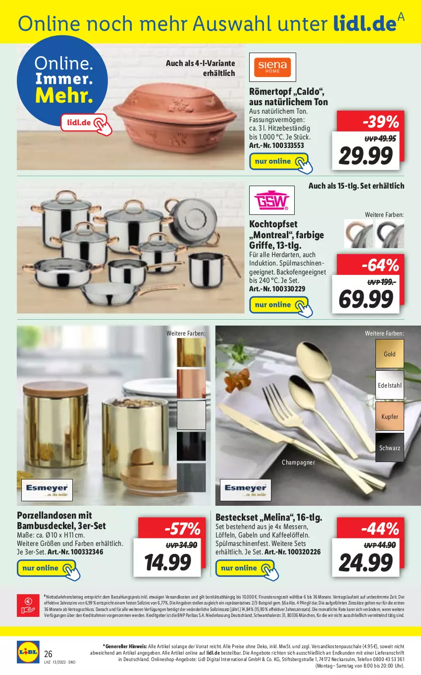 Aktueller Prospekt Lidl - Aktionsprospekt - von 28.03 bis 02.04.2022 - strona 26 - produkty: angebot, angebote, backofen, bambus, besteck, besteckset, champagne, champagner, decke, Deckel, edelstahl, eis, elle, erde, gabel, herdarten, kaffee, Kochtopf, LG, Löffel, messer, ndk, Ofen, reis, rel, Ria, Schal, Schale, spülmaschinen, telefon, Ti, topf, Topfset, uhr