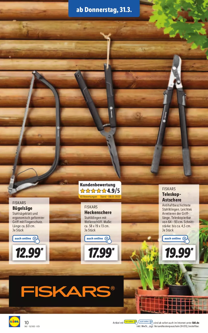 Aktueller Prospekt Lidl - Aktionsprospekt - von 28.03 bis 02.04.2022 - strona 56 - produkty: bügel, elle, fiskars, heckenschere, ndk, säge, Schal, Schale, Schere, Teleskop, Ti, Tiere