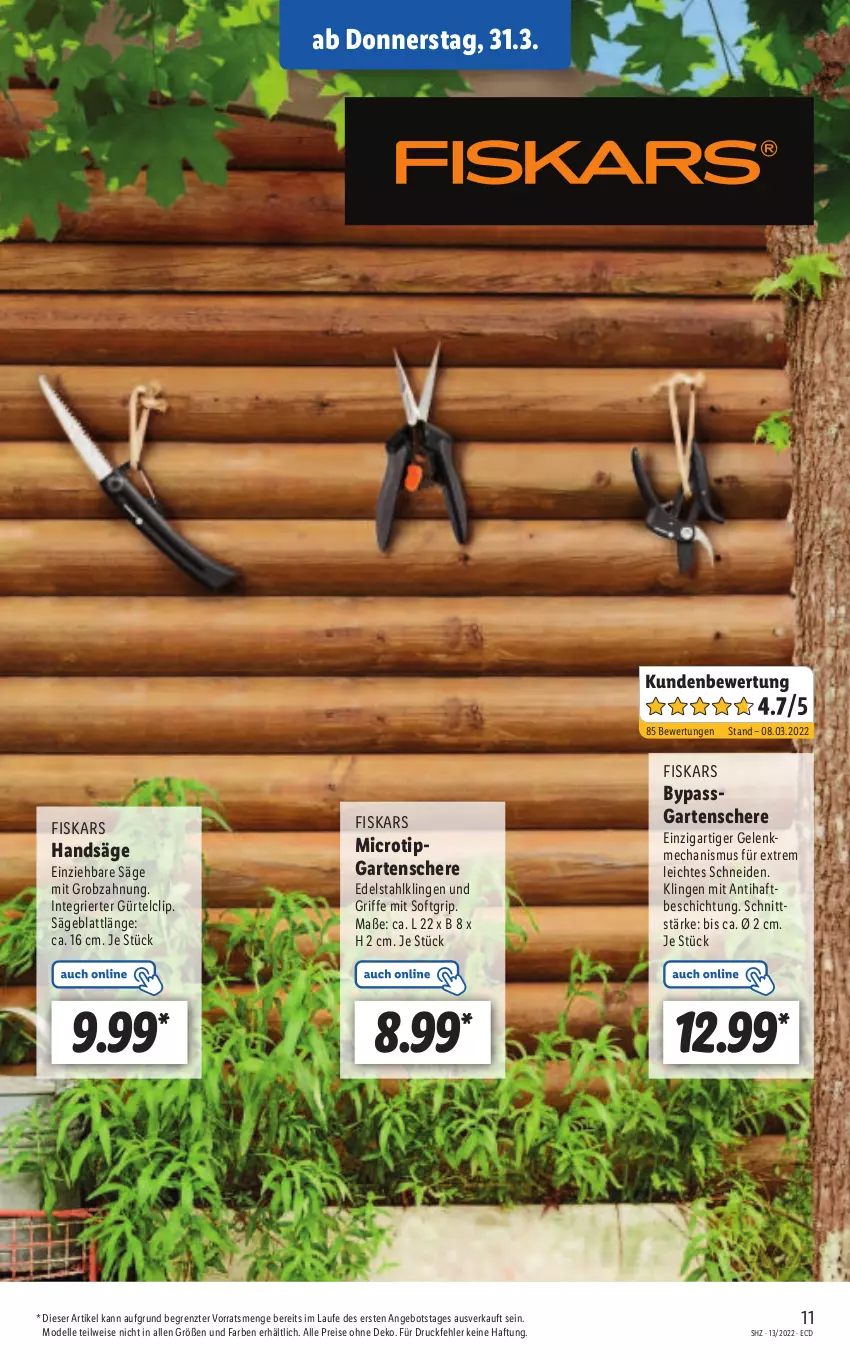 Aktueller Prospekt Lidl - Aktionsprospekt - von 28.03 bis 02.04.2022 - strona 57 - produkty: angebot, dell, edelstahl, eis, elle, fiskars, Garten, Gartenschere, Mode, reis, säge, Schere, Ti, ZTE