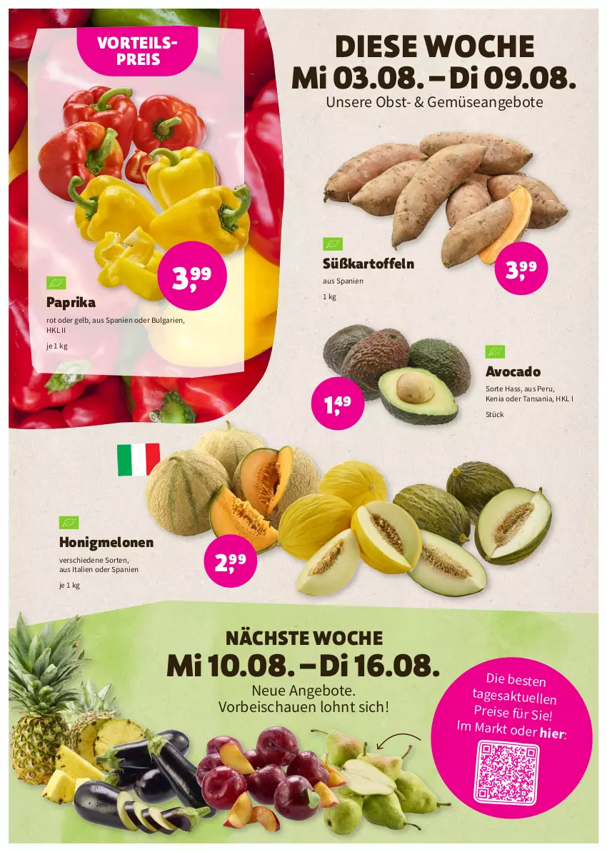 Aktueller Prospekt Denns Biomarkt - Prospekte - von 03.08 bis 16.08.2022 - strona 2 - produkty: angebot, angebote, avocado, eis, elle, honig, honigmelone, honigmelonen, kartoffel, kartoffeln, LG, melone, melonen, obst, paprika, reis, Süßkartoffeln, vorteilspreis