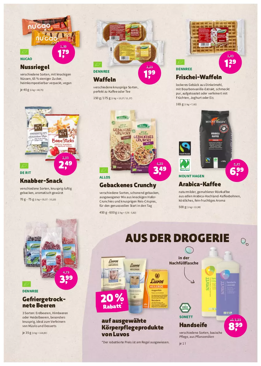 Aktueller Prospekt Denns Biomarkt - Prospekte - von 03.08 bis 16.08.2022 - strona 7 - produkty: beere, beeren, bohne, bohnen, bourbon, bourbonvanille, dennree, dessert, desserts, dinkelmehl, eis, erdbeere, erdbeeren, flasche, frucht, früchte, früchten, geback, gewürz, hafer, Handseife, heidelbeere, heidelbeeren, himbeer, himbeere, himbeeren, hochland, joghur, joghurt, kaffee, kaffeebohnen, körperpflege, mehl, müsli, natur, nuss, nussriegel, pflanze, pflanzen, Pflanzenöl, regal, reis, riegel, röstkaffee, Seife, snack, Stier, tee, Ti, tisch, toast, vanille, waffeln, zucker