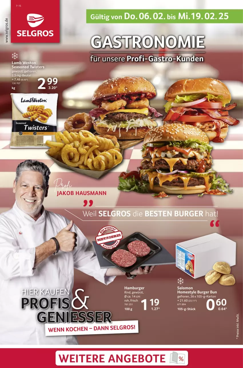 Aktueller Prospekt Selgros - Gastronomie - von 06.02 bis 19.02.2025 - strona 1 - produkty: burger, eier, eis, elle, hamburger, LG, reis, salomon, Ti