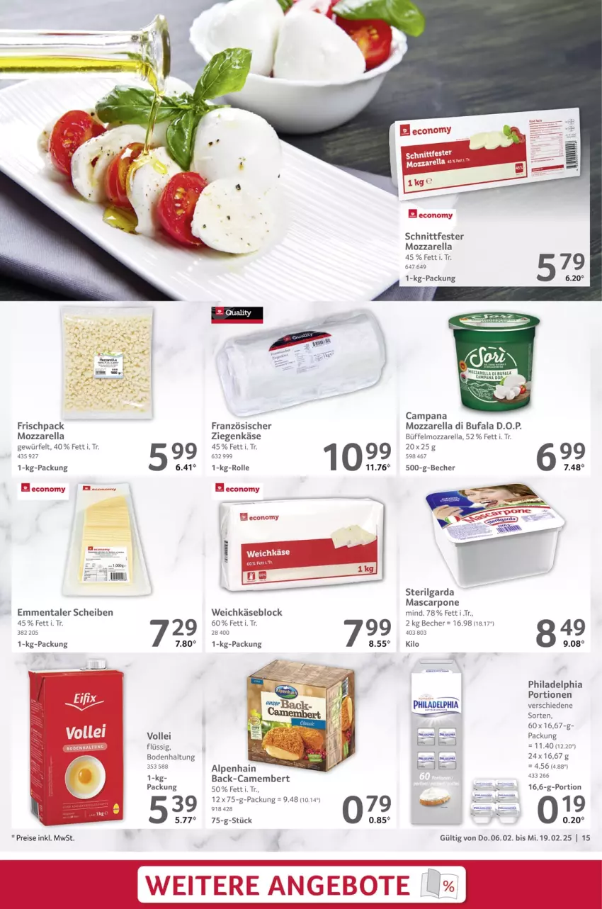 Aktueller Prospekt Selgros - Gastronomie - von 06.02 bis 19.02.2025 - strona 15 - produkty: Alpenhain, angebot, angebote, Becher, camembert, di bufala, eis, emmentaler, HP, Käse, LG, mascarpone, mozzarella, philadelphia, reis, rel, Ti, weichkäse, würfel, ziegenkäse