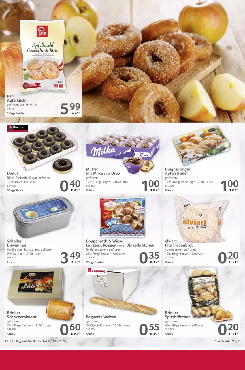 Aktueller Prospekt Selgros - Gastronomie - von 06.02 bis 19.02.2025 - strona 18 - produkty: apfel, Apfelstrudel, baguette, beutel, brot, brötchen, coppenrath, Croissant, dinkelbrötchen, Donut, eis, elle, Fladenbrot, geback, lack, mac, milka, Muffin, oreo, reis, schoko, schokolade, Schöller, Strudel, Ti, Wanne