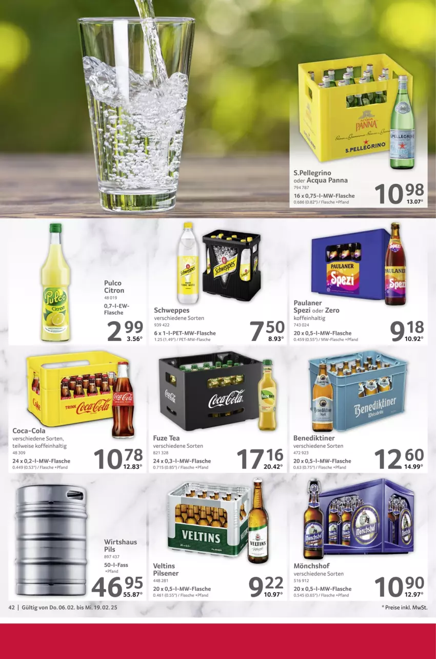 Aktueller Prospekt Selgros - Gastronomie - von 06.02 bis 19.02.2025 - strona 42 - produkty: Benediktiner, coca-cola, cola, eis, elle, flasche, fuze tea, mönchshof, mw-flasche, Paula, paulaner, pils, pilsener, reis, schweppes, Spezi, Ti, veltins, veltins pilsener