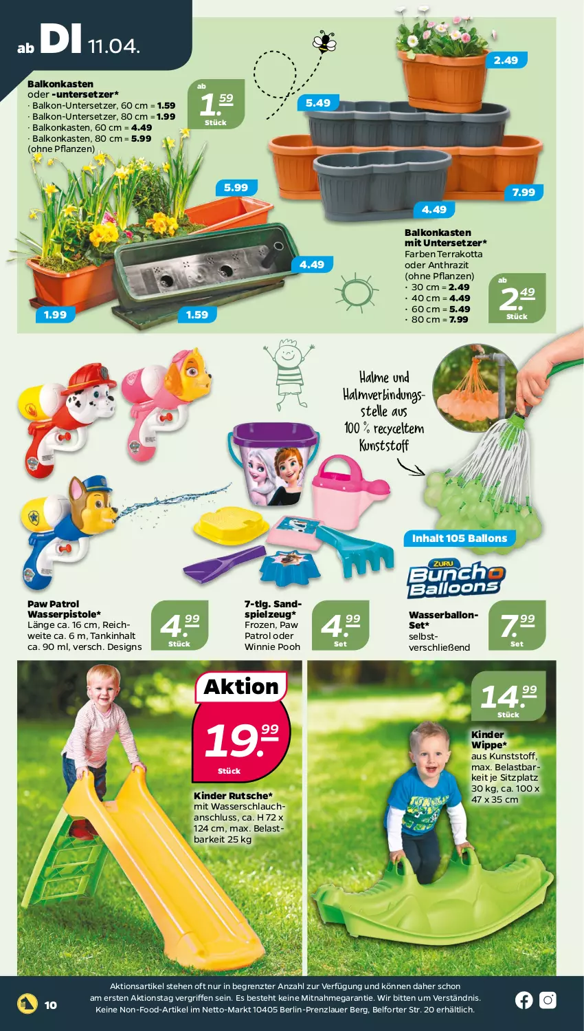 Aktueller Prospekt Netto - Woche 15 - von 11.04 bis 15.04.2023 - strona 10 - produkty: auer, ball, elle, Kinder, LG, Paw Patrol, pflanze, pflanzen, Sandspielzeug, schlauch, spielzeug, Ti, Untersetzer, wasser, Wasserball, Wasserballons, wasserpistole, Wasserschlauch, ZTE