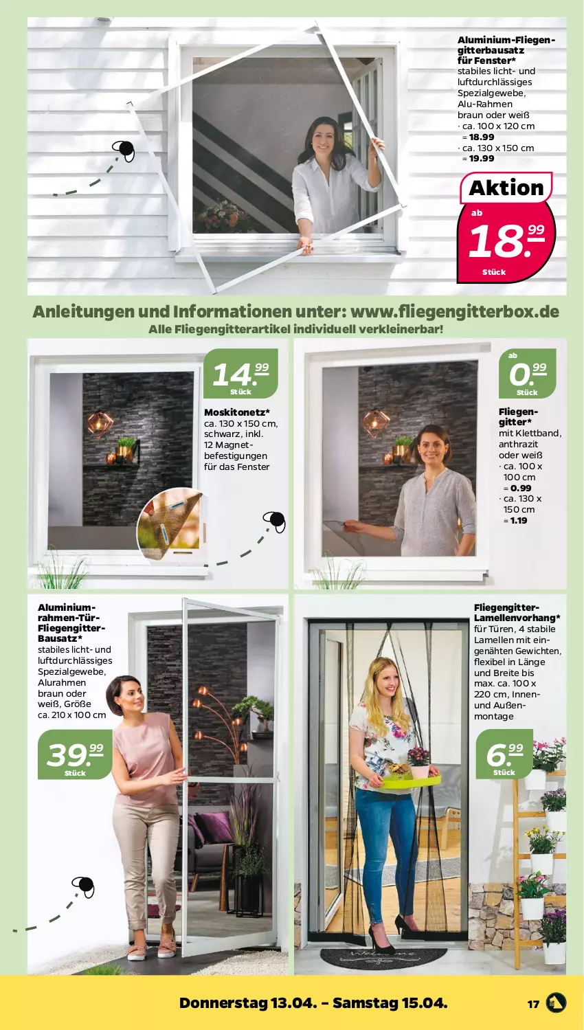 Aktueller Prospekt Netto - Woche 15 - von 11.04 bis 15.04.2023 - strona 17 - produkty: Bau, braun, Brei, elle, fenster, fliegengitter, leine, LG, Liege, moskitonetz, Spezi, Ti