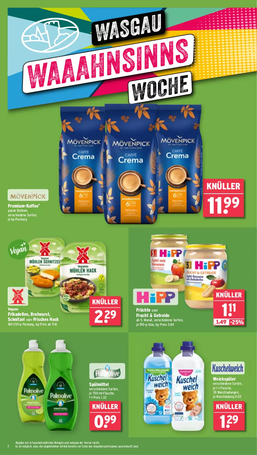 Aktueller Prospekt Wasgau - von 26.05 bis 31.05.2025 - strona 2 - produkty: angebot, bohne, bohnen, bratwurst, dell, eis, elle, flasche, frikadellen, frucht, früchte, kaffee, reis, schnitzel, spülmittel, Ti, weichspüler, wurst