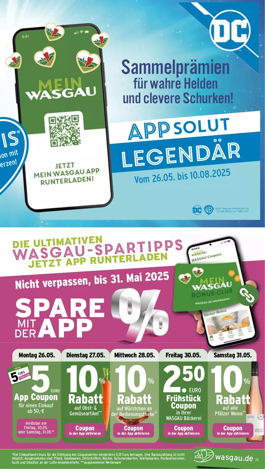 Aktueller Prospekt Wasgau - von 26.05 bis 31.05.2025 - strona 23 - produkty: coupon, elle, gutschein, obst, Sushi, telefon, Ti, wein, weine, würstchen