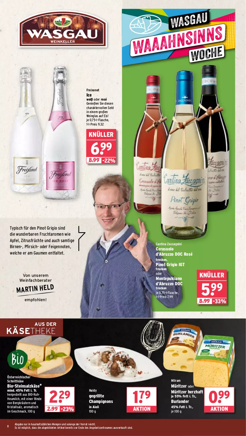 Aktueller Prospekt Wasgau - von 26.05 bis 31.05.2025 - strona 8 - produkty: ACC, aioli, angebot, apfel, bio, Birnen, burlander, champignon, champignons, eis, Feigen, flasche, freixenet, frucht, früchte, grill, Heu, heumilch, Käse, käsetheke, kräuter, kräutern, Kristallsalz, mac, milch, milram, monte, Montepulciano, österreichischer schnittkäse, pfirsich, Pinot, pinot grigio, reis, rind, salz, schnittkäse, sekt, Steinsalzkäse, Ti, tisch, wein