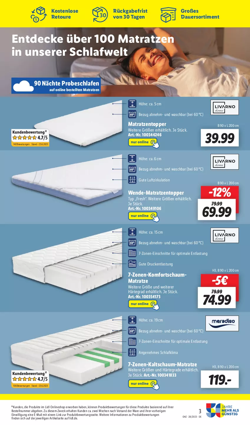 Aktueller Prospekt Lidl - Wochen-Highlights im Onlineshop - von 10.07 bis 16.07.2023 - strona 7 - produkty: auer, decke, kaltschaum-matratze, komfortschaummatratze, korb, matratze, matratzen, Matratzentopper, Schaummatratze, Ti, topper, weck