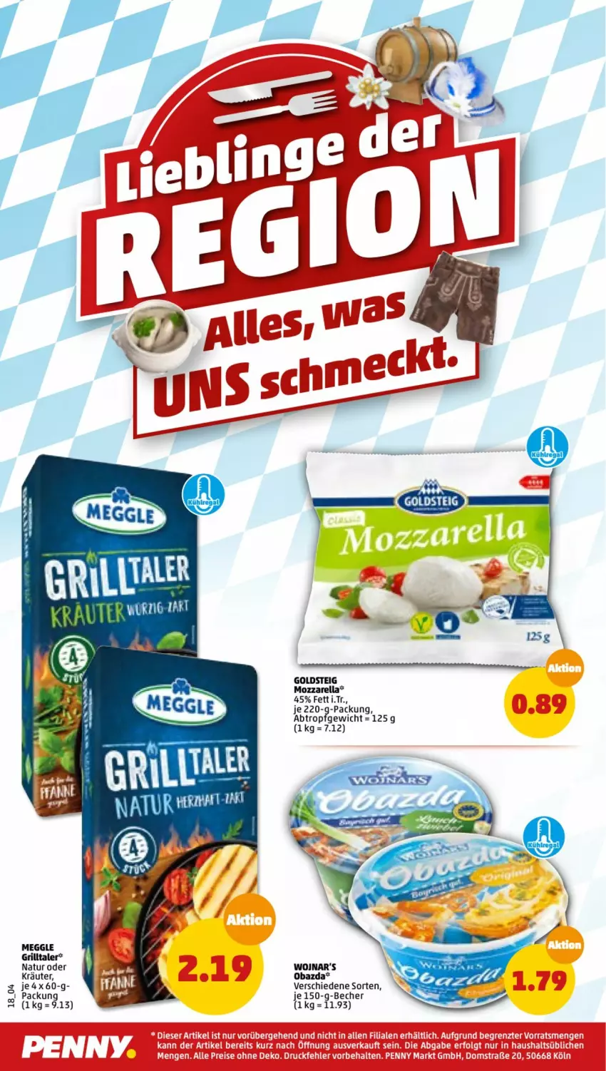 Aktueller Prospekt Penny - Prospekte - von 25.07 bis 30.07.2022 - strona 18 - produkty: Becher, goldsteig, grill, kräuter, meggle, mozzarella, natur, obazda, oder kräuter, rel