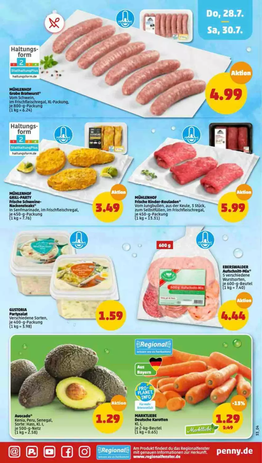 Aktueller Prospekt Penny - Prospekte - von 25.07 bis 30.07.2022 - strona 33 - produkty: aufschnitt, beutel, bratwurst, eis, fenster, fleisch, grobe bratwurst, jungbullen, karotten, Nackensteak, nackensteaks, regal, Ria, rind, rinder, rinder-rouladen, rouladen, schwein, schweine, senf, steak, steaks, Ti, wein, weine, wurst