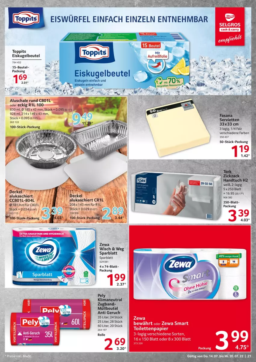 Aktueller Prospekt Selgros - Food - von 14.07 bis 20.07.2022 - strona 21 - produkty: beutel, eis, Kugel, LG, müllbeutel, papier, pely, Schal, Schale, Ti, toilettenpapier, toppits, zewa