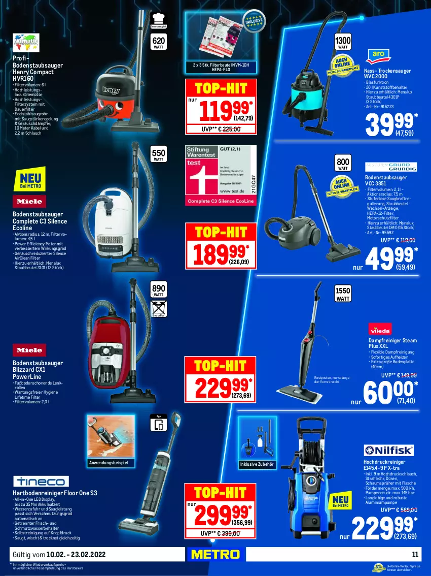 Aktueller Prospekt Metro - Technik Spezial - von 10.02 bis 23.02.2022 - strona 11 - produkty: akku, auer, auto, Behälter, beutel, Blizzard, Bodenplatte, bodenstaubsauger, Cien, dampfreiniger, edelstahl, eier, eis, elle, flasche, Hartbodenreiniger, hochdruckreiniger, kraft, latte, menalux, reiniger, Reinigung, reis, schlauch, staubbeutel, staubsauger, teller, Ti, tisch, Trockensauger, uhr, wasser