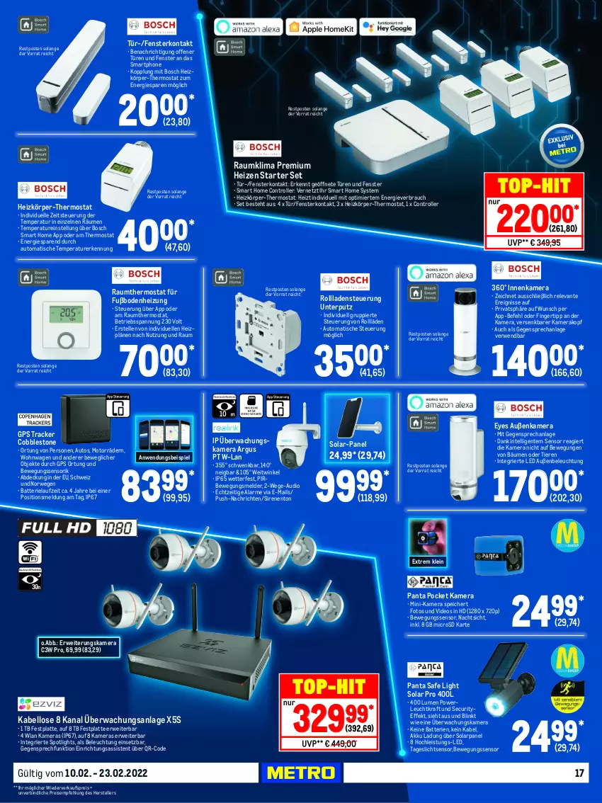 Aktueller Prospekt Metro - Technik Spezial - von 10.02 bis 23.02.2022 - strona 17 - produkty: akku, auto, batterie, batterien, beleuchtung, Bewegungssensor, bosch, deo, eis, elle, ente, fenster, festplatte, GPS, Intel, kamera, Kameras, kraft, latte, microsd, Rauch, reis, rel, Roller, rwe, smartphone, teller, thermostat, Ti, Tiere, tisch