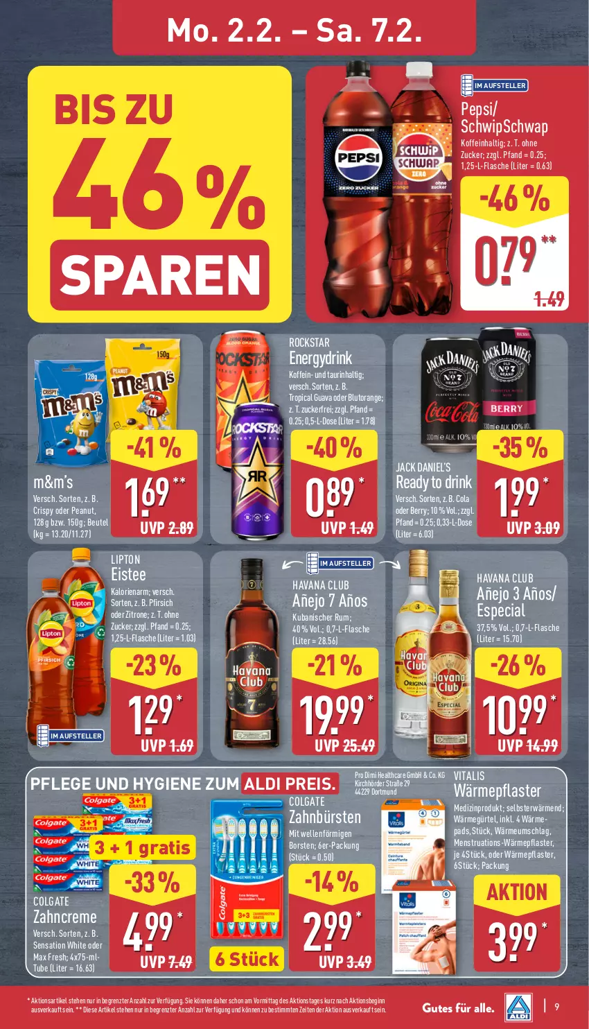Aktueller Prospekt Aldi Nord - Von Montag - von 02.02 bis 07.02.2026 - strona 11 - produkty: aldi, beutel, Blutorange, bürste, bürsten, cola, colgate, creme, drink, eis, eistee, elle, flasche, gin, Havana Club, jack daniel, Jack Daniel’s, LG, lipton, Max Fresh, medizinprodukt, orange, pepsi, pfirsich, pflaster, reis, Rockstar, rum, tee, teller, Ti, vita, vitalis, zahnbürste, zahnbürsten, zahncreme, zitrone, ZTE, zucker